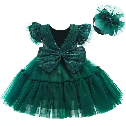 Nouveauté! robe princesse avec bandeau assorti vert , tendance 2023